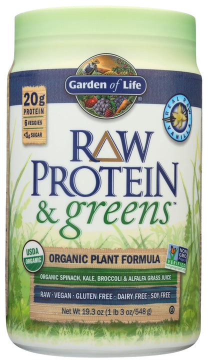 Garden of Life Raw Protein & Greens Vanilla Protein Powder – 20g Plant Based Greens Powder, Probiotics & Enzymes, Post-Workout Recovery, Vegan, Gluten-Free, Non-GMO, 20 Servings - dailyvitalstore