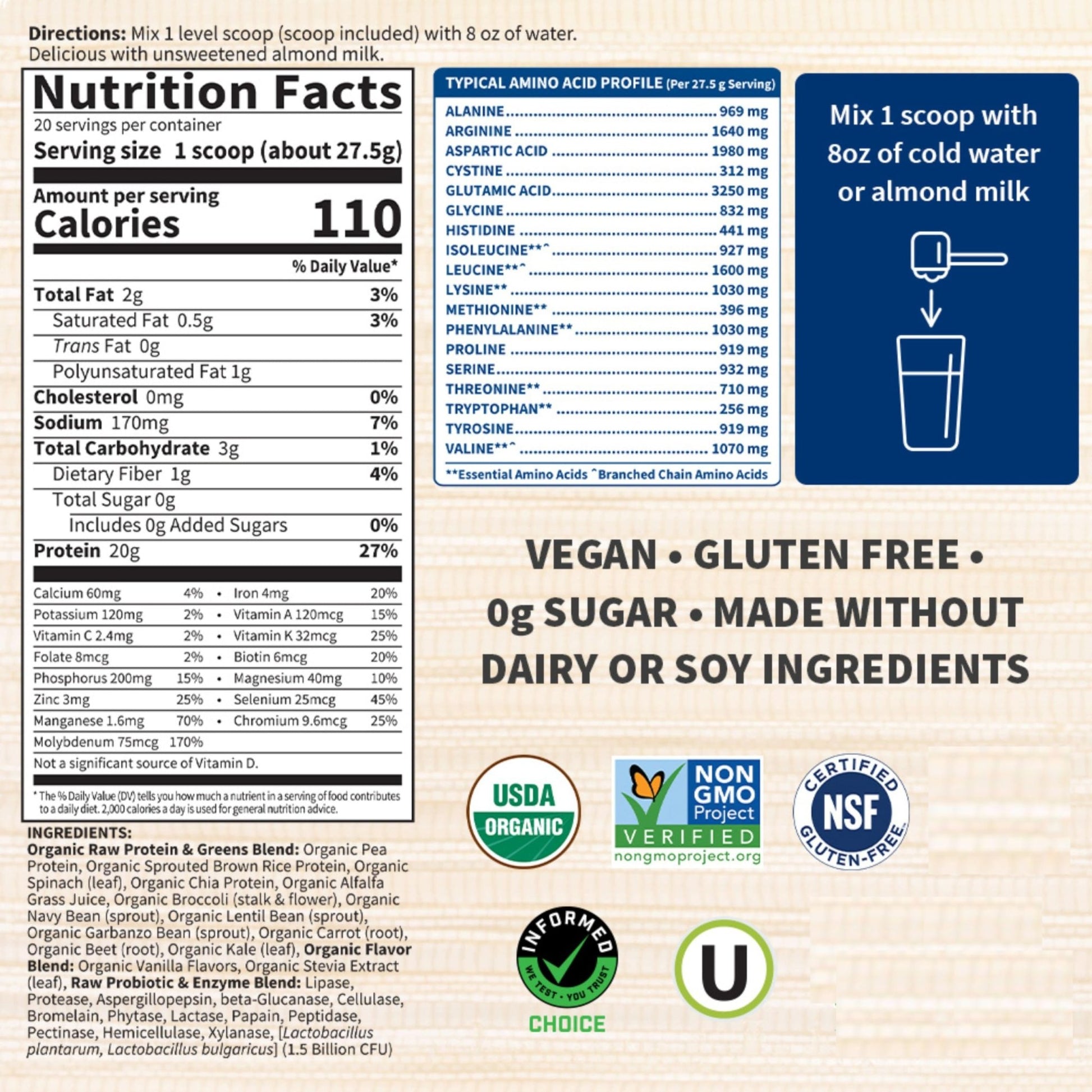 Garden of Life Raw Protein & Greens Vanilla Protein Powder – 20g Plant Based Greens Powder, Probiotics & Enzymes, Post-Workout Recovery, Vegan, Gluten-Free, Non-GMO, 20 Servings - dailyvitalstore