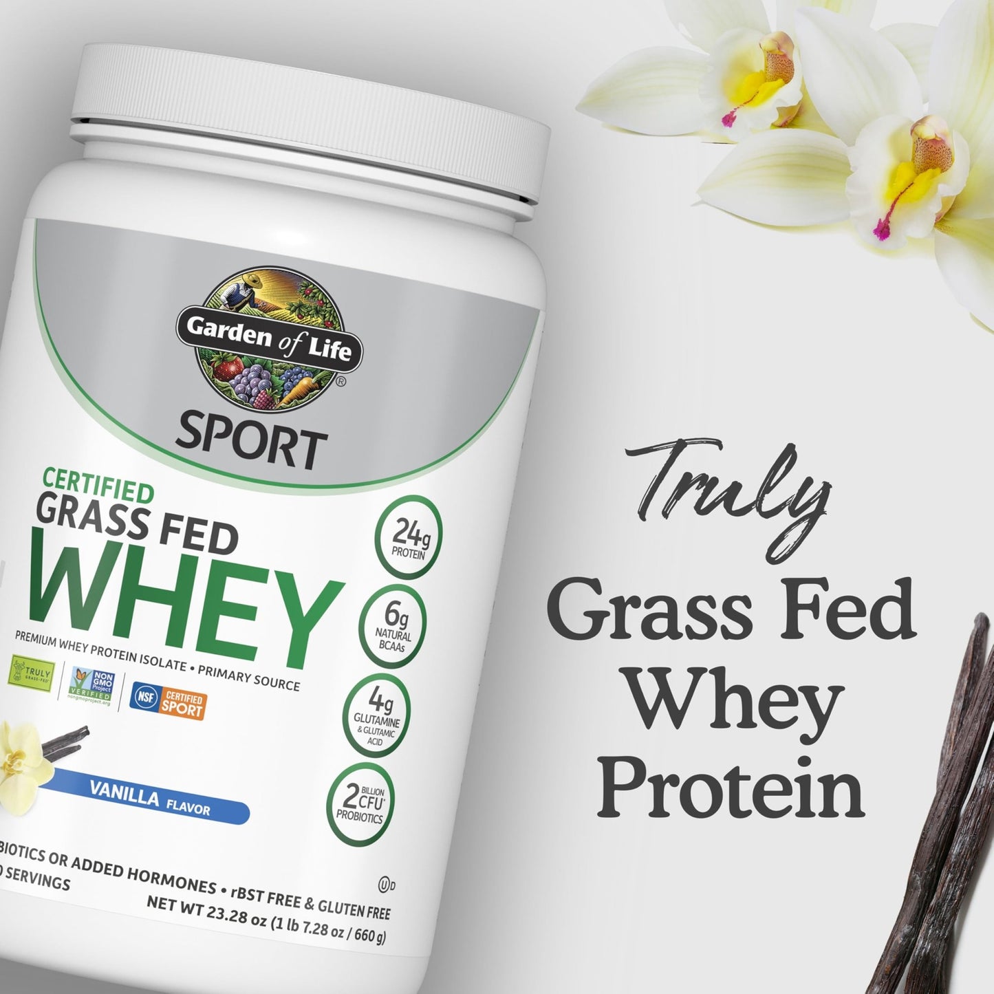 Garden of Life Sport Grass Fed Whey Protein Powder – 24g Whey Protein Isolate for Women & Men with Probiotics & Glutamine, Non-GMO, Gluten-Free, Cold-Processed, Vanilla Flavor, 20 Servings - dailyvitalstore