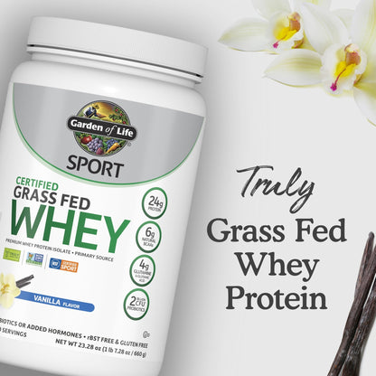 Garden of Life Sport Grass Fed Whey Protein Powder – 24g Whey Protein Isolate for Women & Men with Probiotics & Glutamine, Non-GMO, Gluten-Free, Cold-Processed, Vanilla Flavor, 20 Servings - dailyvitalstore