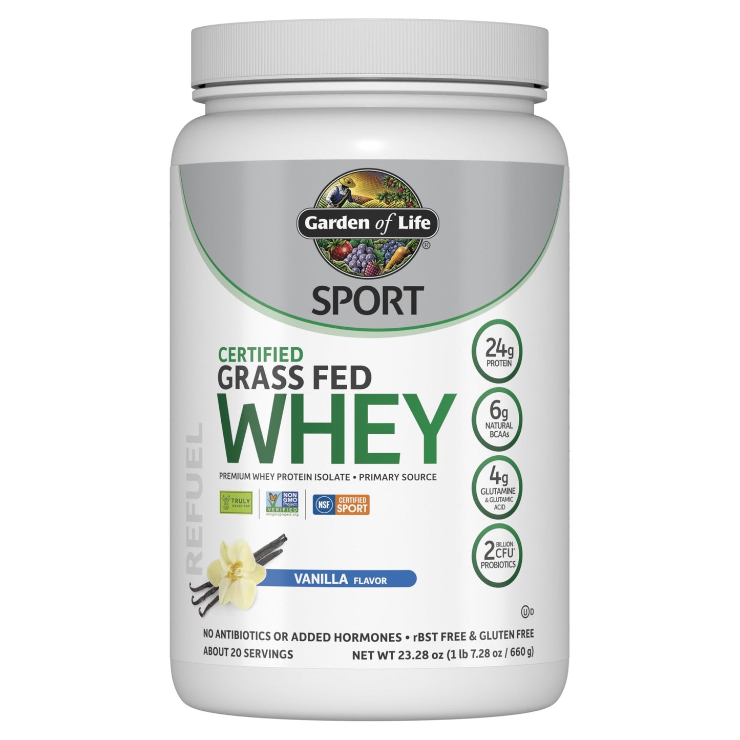 Garden of Life Sport Grass Fed Whey Protein Powder – 24g Whey Protein Isolate for Women & Men with Probiotics & Glutamine, Non-GMO, Gluten-Free, Cold-Processed, Vanilla Flavor, 20 Servings - dailyvitalstore