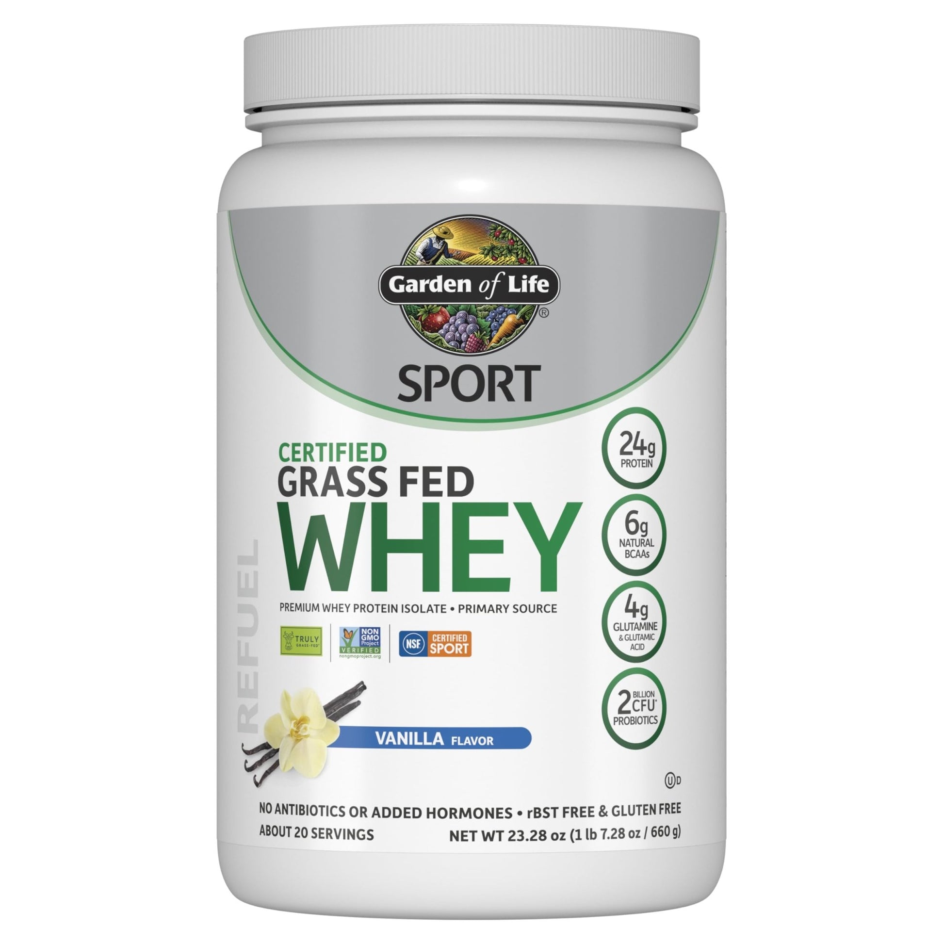 Garden of Life Sport Grass Fed Whey Protein Powder – 24g Whey Protein Isolate for Women & Men with Probiotics & Glutamine, Non-GMO, Gluten-Free, Cold-Processed, Vanilla Flavor, 20 Servings - dailyvitalstore