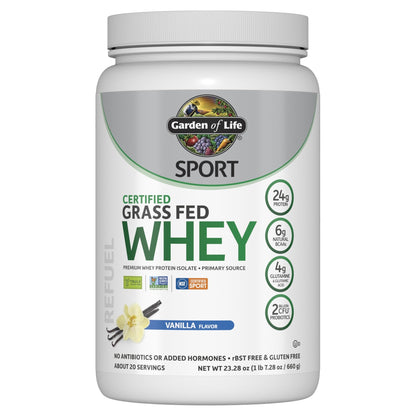 Garden of Life Sport Grass Fed Whey Protein Powder – 24g Whey Protein Isolate for Women & Men with Probiotics & Glutamine, Non-GMO, Gluten-Free, Cold-Processed, Vanilla Flavor, 20 Servings - dailyvitalstore