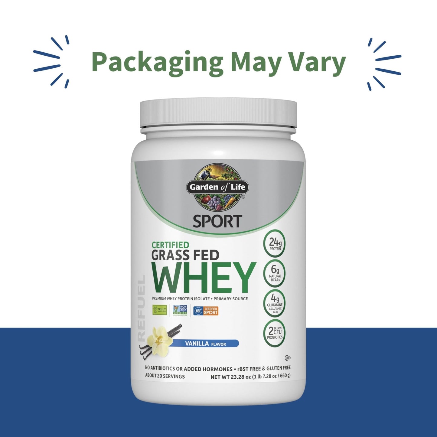 Garden of Life Sport Grass Fed Whey Protein Powder – 24g Whey Protein Isolate for Women & Men with Probiotics & Glutamine, Non-GMO, Gluten-Free, Cold-Processed, Vanilla Flavor, 20 Servings - dailyvitalstore
