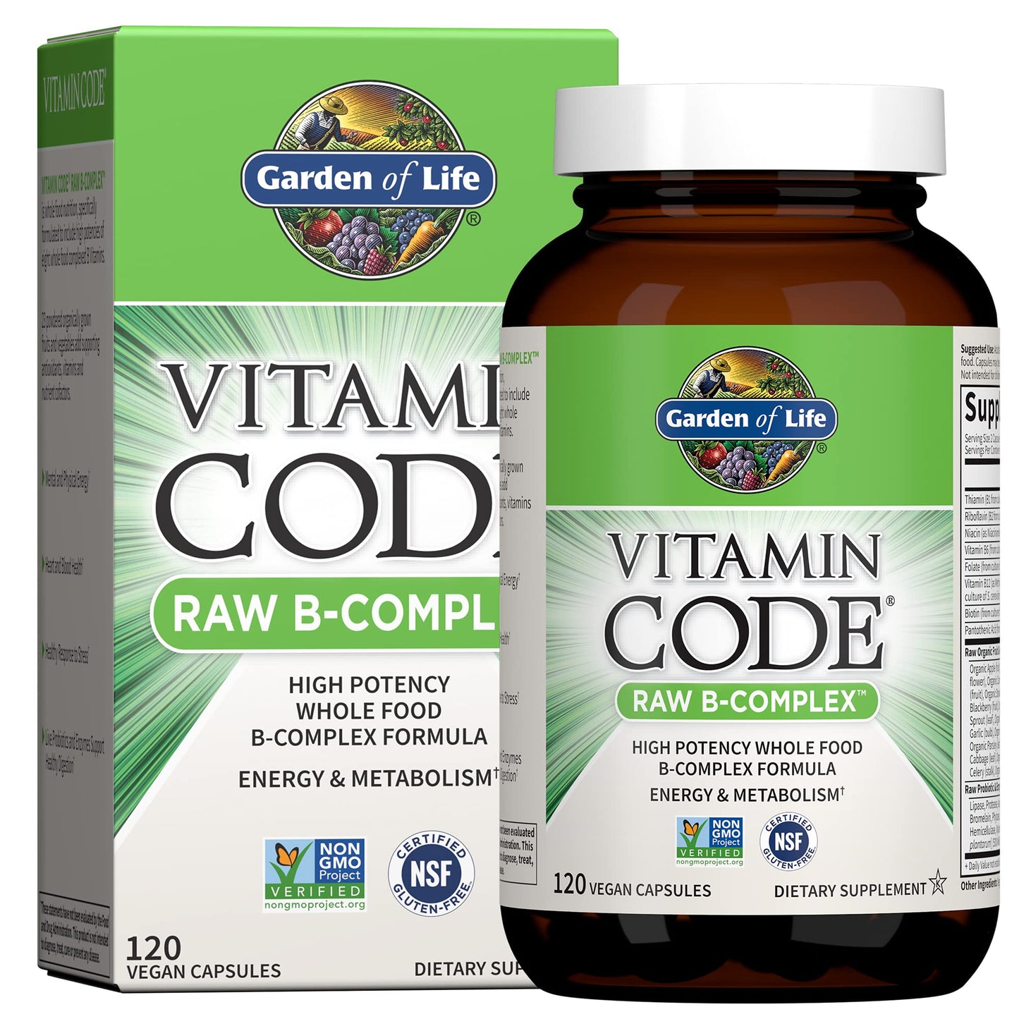 Garden of Life Vitamin B Complex, 120 Vegan Capsules, High Potency Vitamins for Energy & Metabolism with B6, Folate & B12 as Methylcobalamin Plus Probiotics - dailyvitalstore