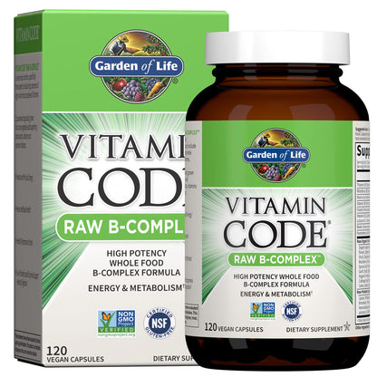 Garden of Life Vitamin B Complex, 120 Vegan Capsules, High Potency Vitamins for Energy & Metabolism with B6, Folate & B12 as Methylcobalamin Plus Probiotics - dailyvitalstore