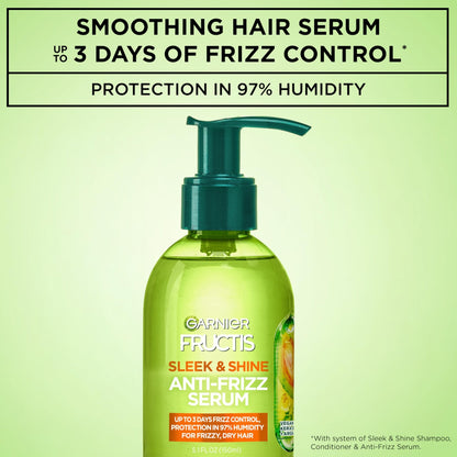 Garnier Fructis Sleek & Shine Anti-Frizz Serum for Frizzy, Dry Hair, Argan Oil, 5.1 Fl Oz, 1 Count (Packaging May Vary) - dailyvitalstore