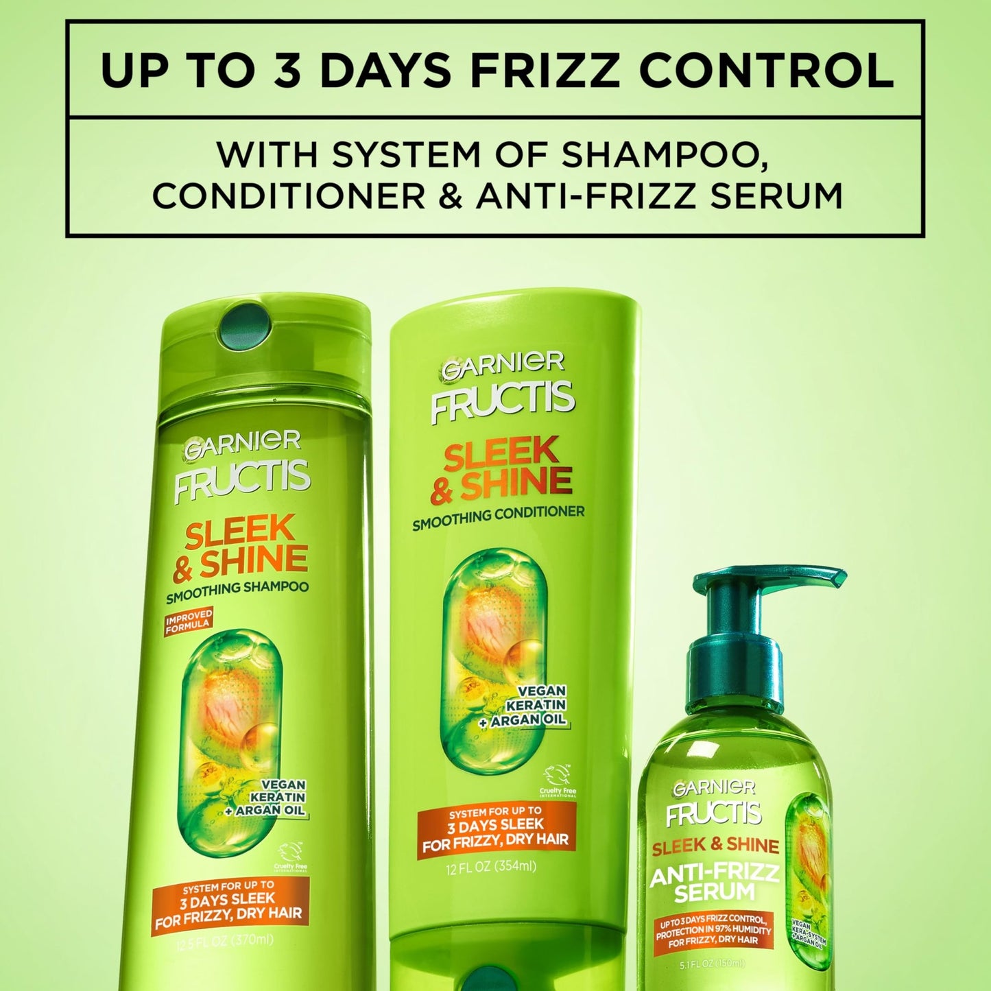 Garnier Fructis Sleek & Shine Anti-Frizz Serum for Frizzy, Dry Hair, Argan Oil, 5.1 Fl Oz, 1 Count (Packaging May Vary) - dailyvitalstore