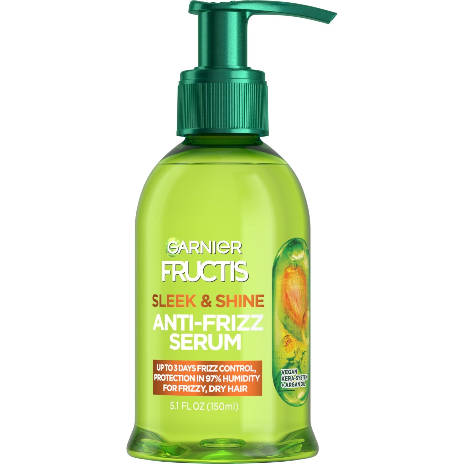 Garnier Fructis Sleek & Shine Anti-Frizz Serum for Frizzy, Dry Hair, Argan Oil, 5.1 Fl Oz, 1 Count (Packaging May Vary) - dailyvitalstore