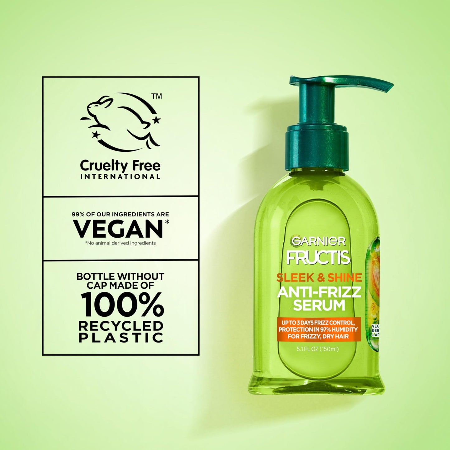 Garnier Fructis Sleek & Shine Anti-Frizz Serum for Frizzy, Dry Hair, Argan Oil, 5.1 Fl Oz, 1 Count (Packaging May Vary) - dailyvitalstore