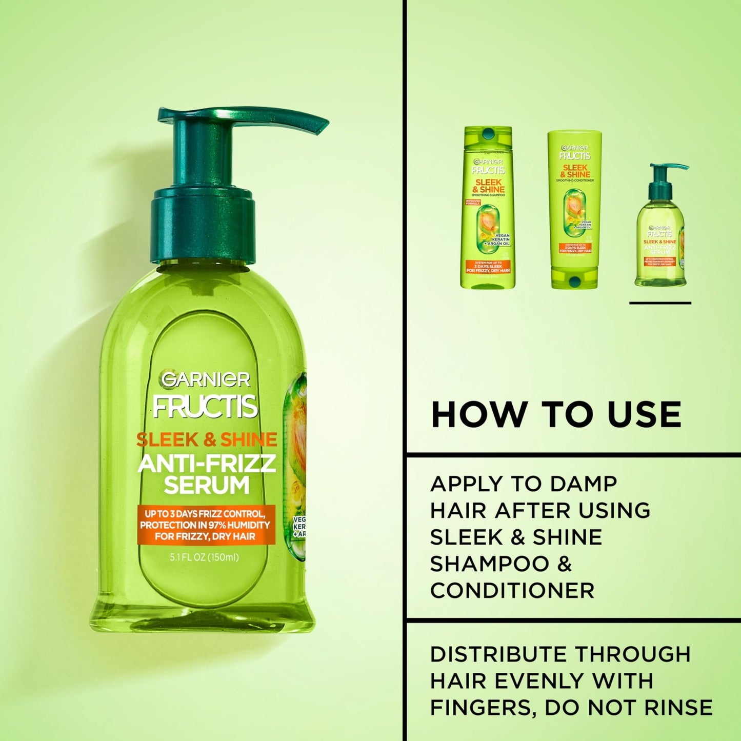 Garnier Fructis Sleek & Shine Anti-Frizz Serum for Frizzy, Dry Hair, Argan Oil, 5.1 Fl Oz, 1 Count (Packaging May Vary) - dailyvitalstore