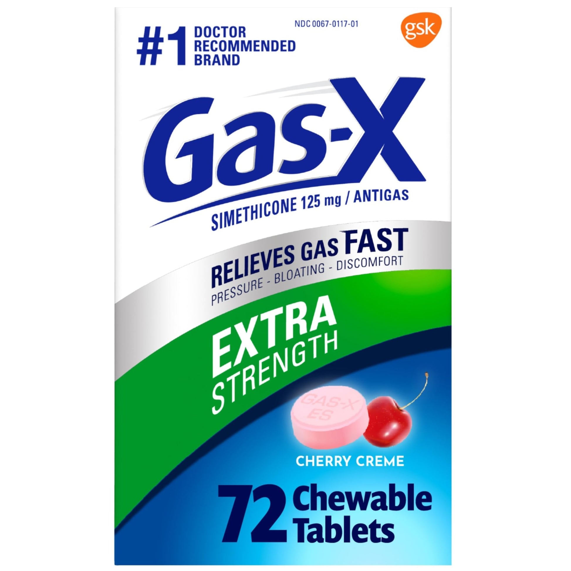 Gas-X Extra Strength Chewable Gas Relief Tablets with Simethicone 125 mg for Bloating Relief, Cherry - 72 Count - dailyvitalstore