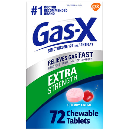 Gas-X Extra Strength Chewable Gas Relief Tablets with Simethicone 125 mg for Bloating Relief, Cherry - 72 Count - dailyvitalstore