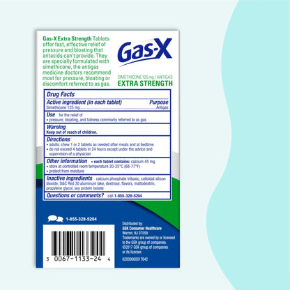 Gas-X Extra Strength Chewable Gas Relief Tablets with Simethicone 125 mg for Bloating Relief, Cherry - 72 Count - dailyvitalstore