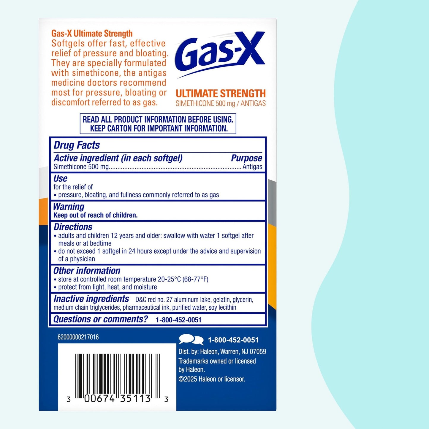 Gas-X Ultimate Strength Gas Relief Softgels with Simethicone 500 mg, Fast Bloating Relief, Anti-Gas, OTC Stomach & Intestinal Gas, Easy to Swallow, 20 Count - dailyvitalstore