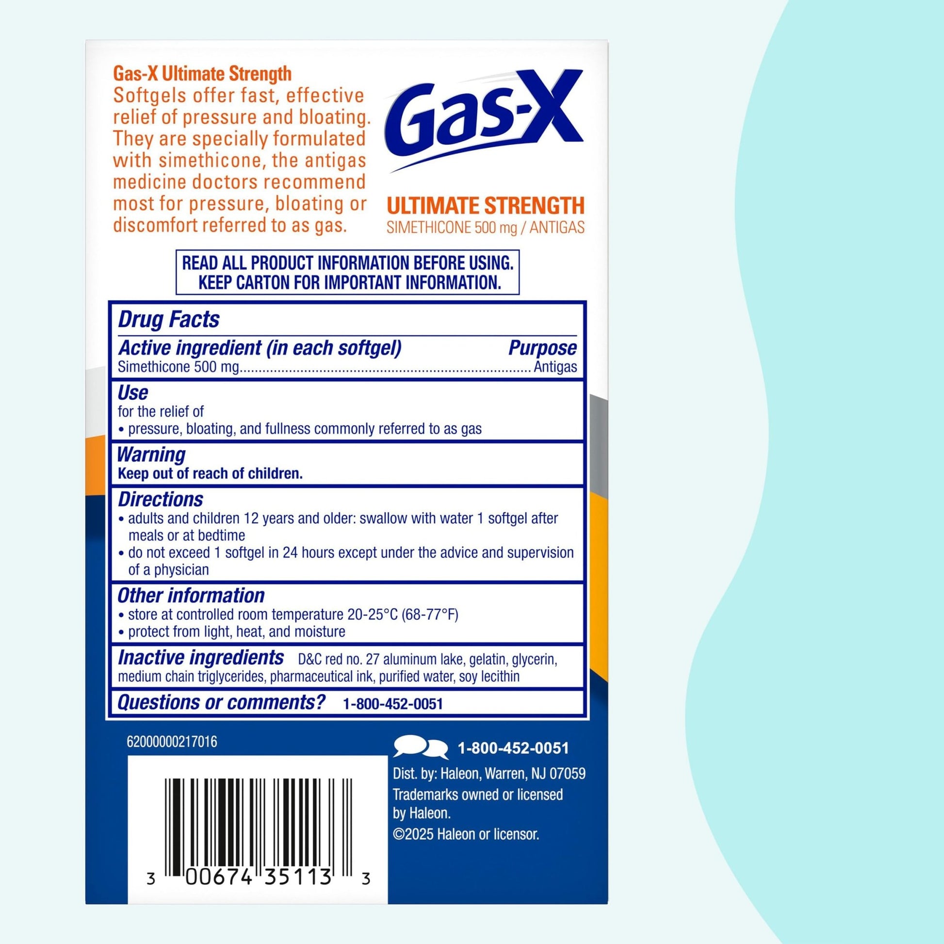 Gas-X Ultimate Strength Gas Relief Softgels with Simethicone 500 mg, Fast Bloating Relief, Anti-Gas, OTC Stomach & Intestinal Gas, Easy to Swallow, 20 Count - dailyvitalstore