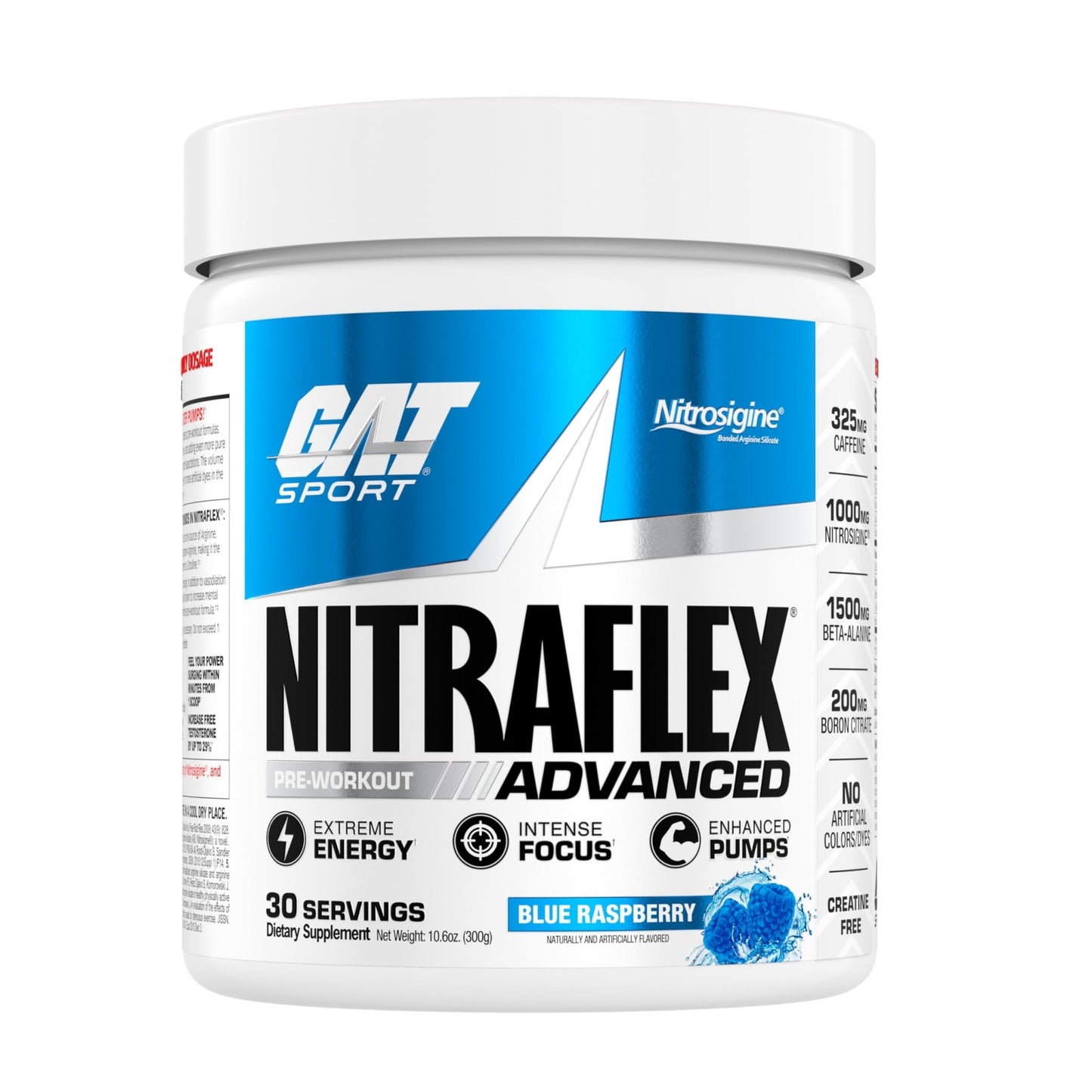 GAT SPORT Nitraflex Advanced Pre-Workout Powder, Increases Blood Flow, Boosts Strength and Energy, Improves Exercise Performance, (Blue Raspberry, 30 Servings) - dailyvitalstore
