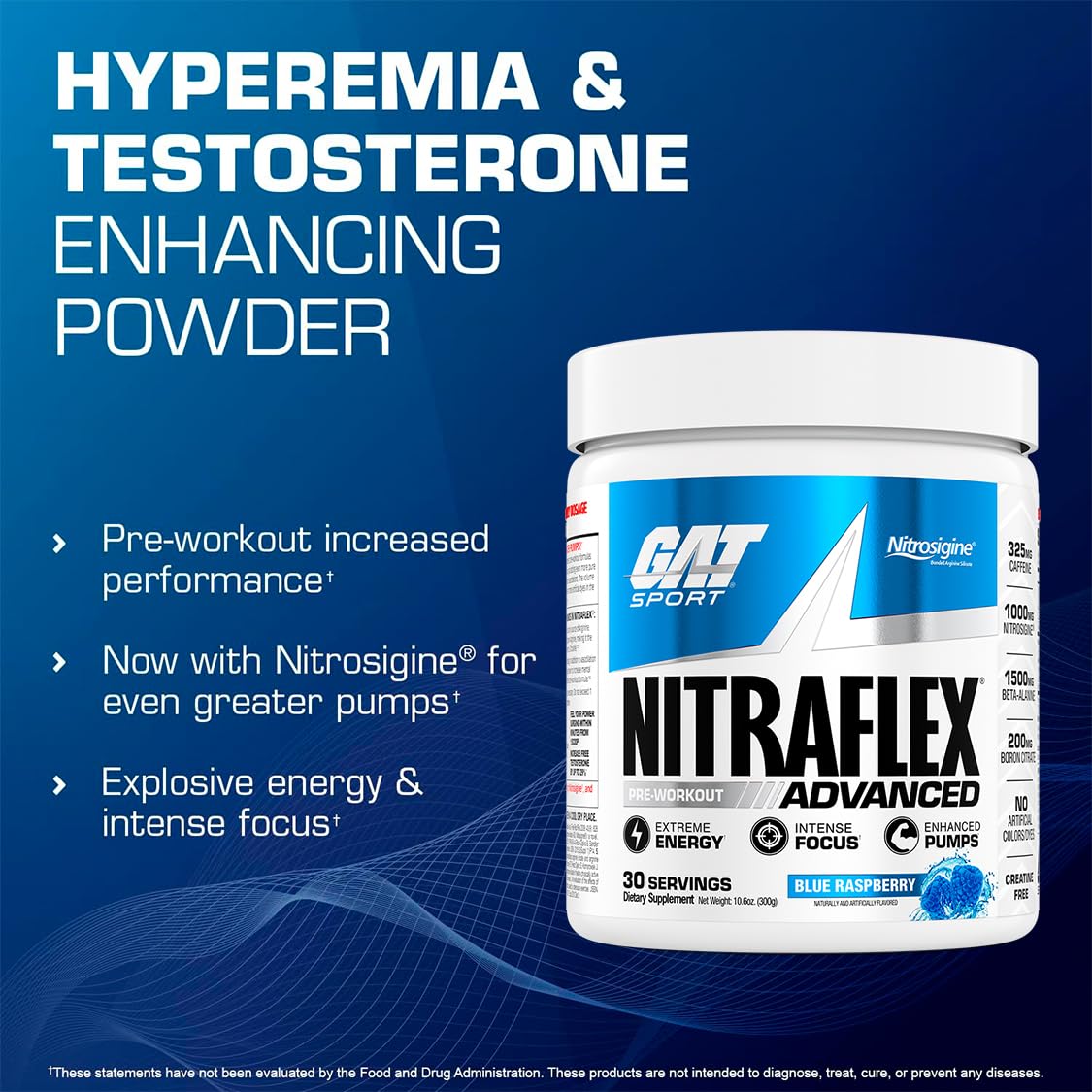 GAT SPORT Nitraflex Advanced Pre-Workout Powder, Increases Blood Flow, Boosts Strength and Energy, Improves Exercise Performance, (Blue Raspberry, 30 Servings) - dailyvitalstore