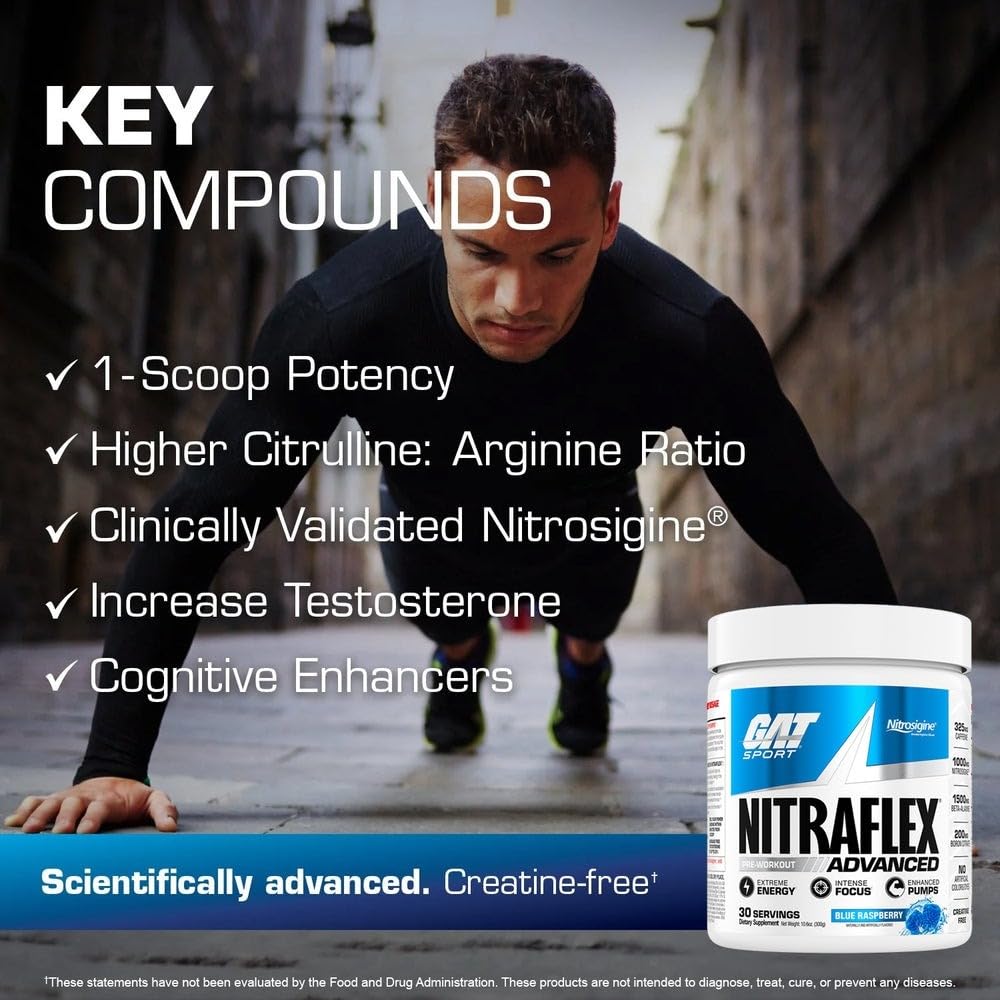 GAT SPORT Nitraflex Advanced Pre-Workout Powder, Increases Blood Flow, Boosts Strength and Energy, Improves Exercise Performance, Men & Women (Fruit Punch, 30 Servings) - dailyvitalstore