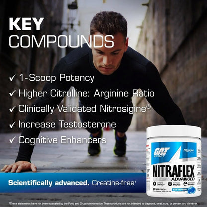GAT SPORT Nitraflex Advanced Pre-Workout Powder, Increases Blood Flow, Boosts Strength and Energy, Improves Exercise Performance, Men & Women (Fruit Punch, 30 Servings) - dailyvitalstore