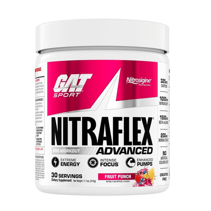 GAT SPORT Nitraflex Advanced Pre-Workout Powder, Increases Blood Flow, Boosts Strength and Energy, Improves Exercise Performance, Men & Women (Fruit Punch, 30 Servings) - dailyvitalstore