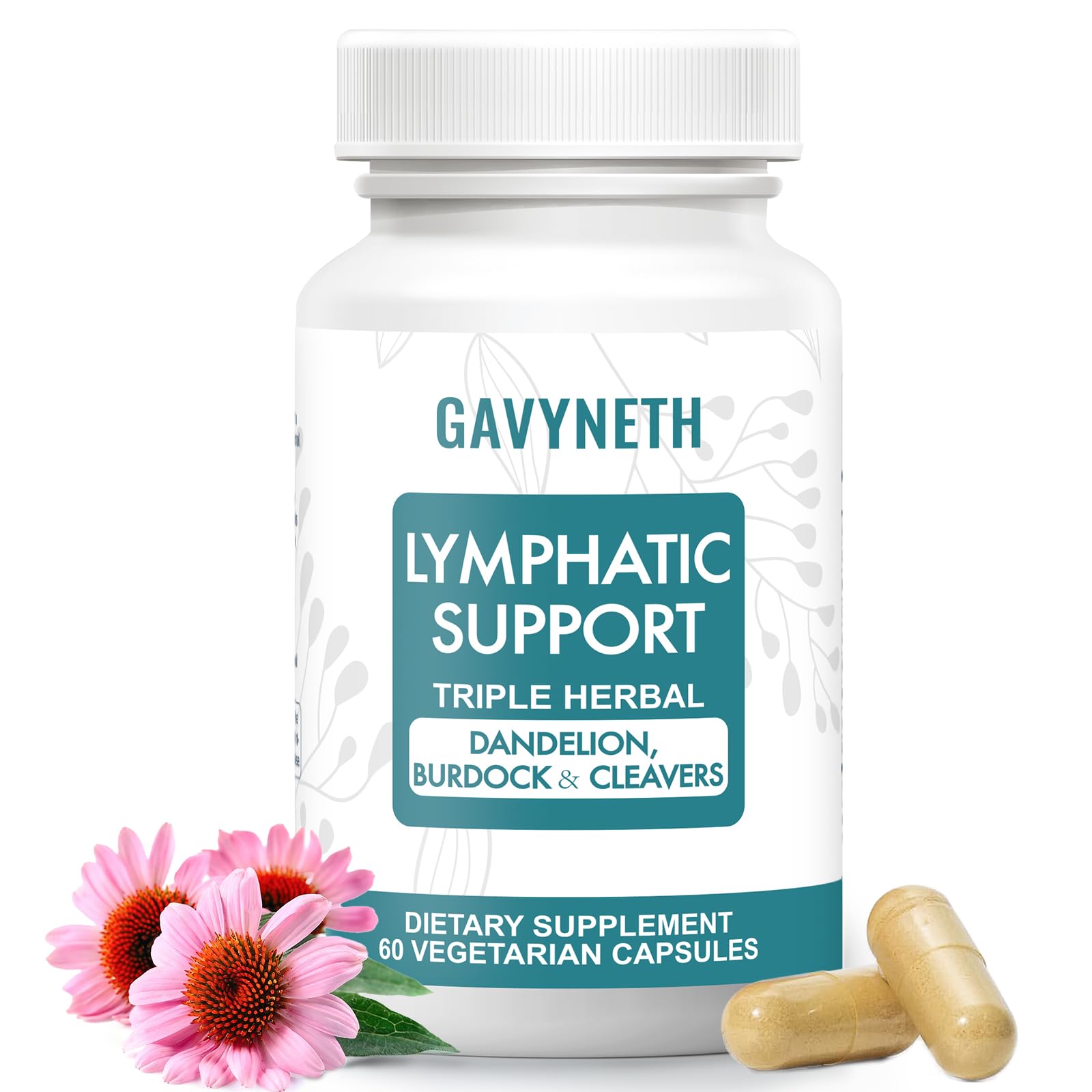 GAVYNETH Lymphatic Drainage Supplements for Lymph System Support – Echinacea, Dandelion & Burdock for Immune & Circulation Support, Vegan Herbal Formula for Women & Men, 60 Capsules - dailyvitalstore