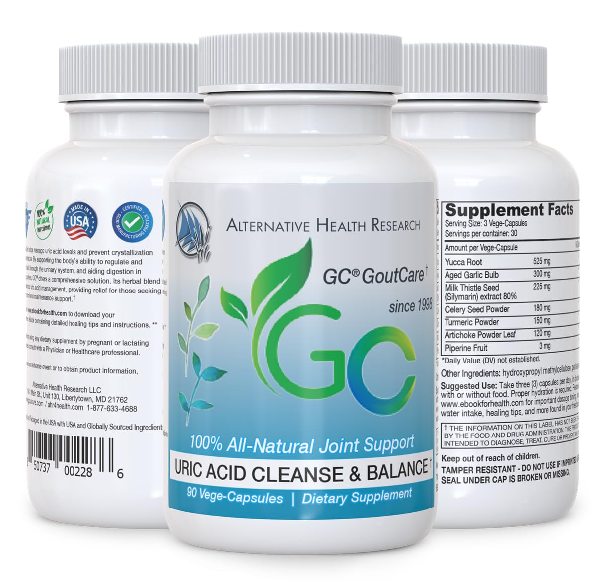GC® GoutCare: Uric Acid Control | Uric Acid Prevention | Joint Health Supplement | Joint Relief | with Turmeric, Celery Seed Extract, Milk Thistle and More | 90 Capsules per Bottle | Non-GMO - dailyvitalstore
