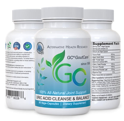 GC® GoutCare: Uric Acid Control | Uric Acid Prevention | Joint Health Supplement | Joint Relief | with Turmeric, Celery Seed Extract, Milk Thistle and More | 90 Capsules per Bottle | Non-GMO - dailyvitalstore