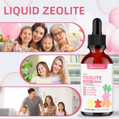 Geeoasis Zeolite Detox for Kids & Adults, 300 mg Zeolite Clinoptilolite Liquid with Vitamin B12 & D3, Vitamin C & Zinc Gluconate, Immune Support & Gut Health, Natural Strawberry Flavor, 2 Fl Oz - dailyvitalstore