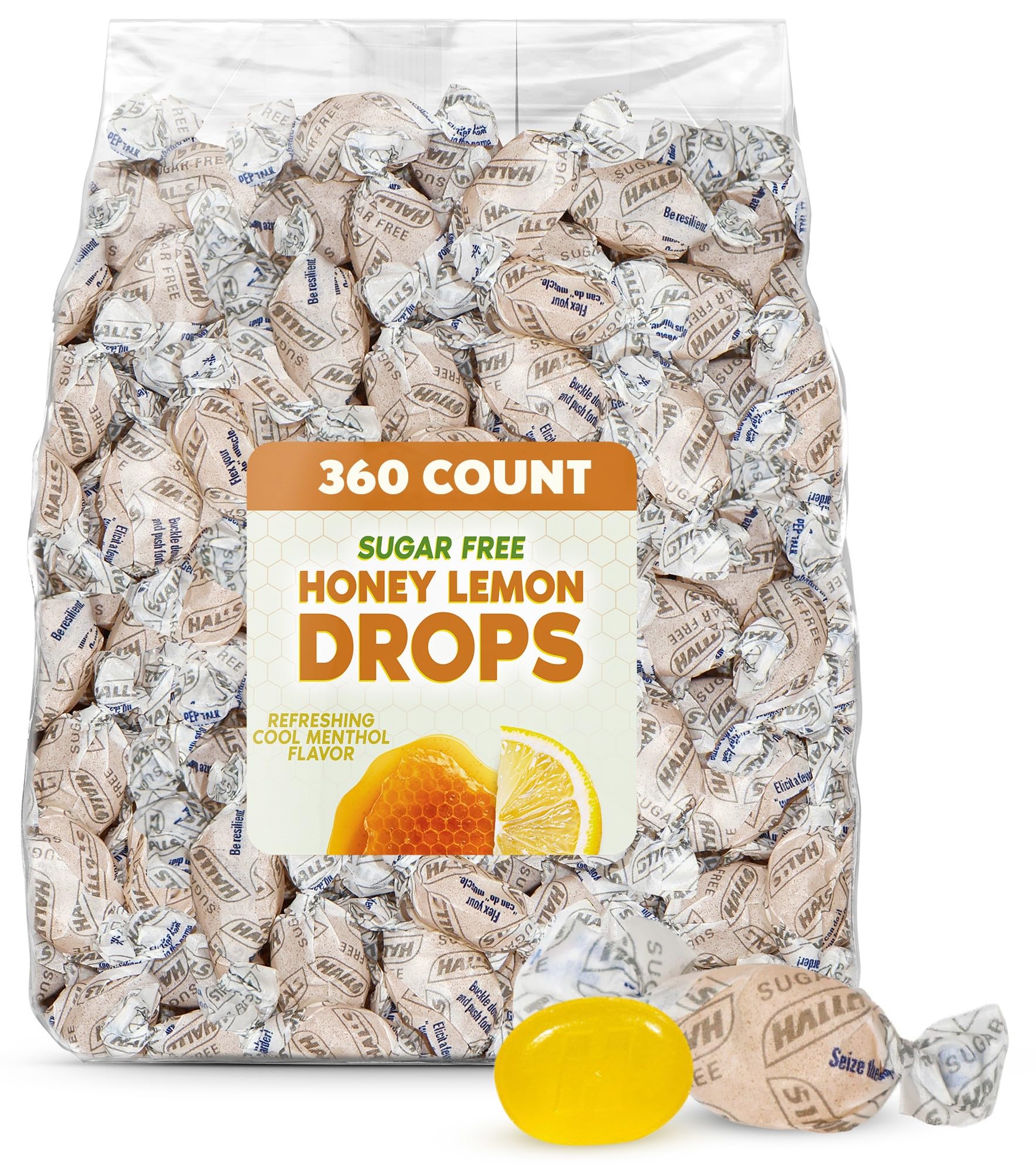 GEEOOLLAH Honey Lemon Drops - Sugar Free Menthol Lozenges with Soothing Honey Lemon Flavor, 360 Count Bulk Bag Individually Wrapped Refreshing Candy Drops - dailyvitalstore