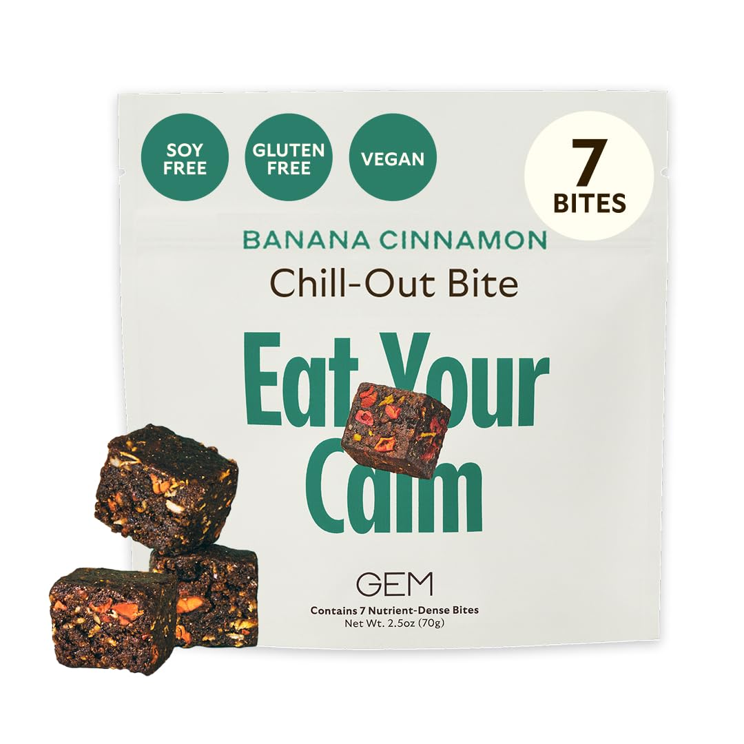 GEM Calm Bite | Supports Calm Mind & Clarity | Magnesium L-Threonate, Golden Chlorella, Lemon Balm | Holistic Non-Habit Forming | Gluten Free, Soy Free, Banana Cinnamon (7 Count) - dailyvitalstore