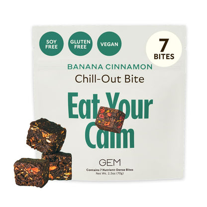 GEM Calm Bite | Supports Calm Mind & Clarity | Magnesium L-Threonate, Golden Chlorella, Lemon Balm | Holistic Non-Habit Forming | Gluten Free, Soy Free, Banana Cinnamon (7 Count) - dailyvitalstore