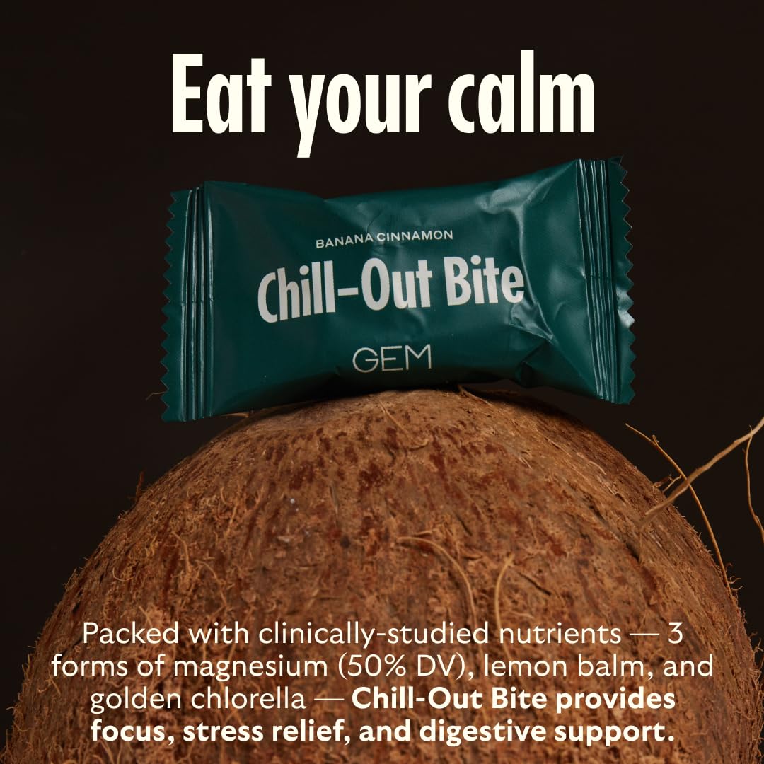 GEM Calm Bite | Supports Calm Mind & Clarity | Magnesium L-Threonate, Golden Chlorella, Lemon Balm | Holistic Non-Habit Forming | Gluten Free, Soy Free, Banana Cinnamon (7 Count) - dailyvitalstore