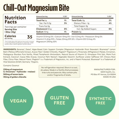 GEM Calm Bite | Supports Calm Mind & Clarity | Magnesium L-Threonate, Golden Chlorella, Lemon Balm | Holistic Non-Habit Forming | Gluten Free, Soy Free, Banana Cinnamon (7 Count) - dailyvitalstore