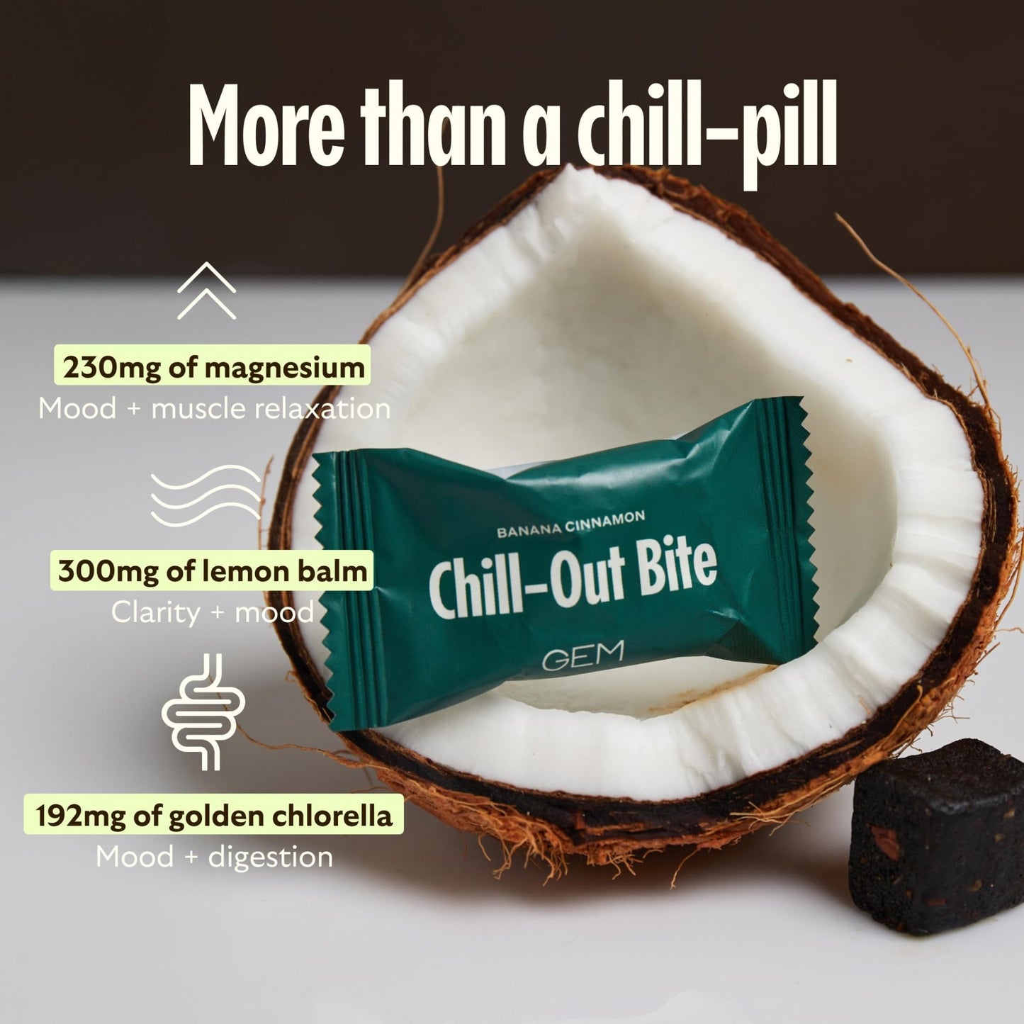 GEM Calm Bite | Supports Calm Mind & Clarity | Magnesium L-Threonate, Golden Chlorella, Lemon Balm | Holistic Non-Habit Forming | Gluten Free, Soy Free, Banana Cinnamon (7 Count) - dailyvitalstore