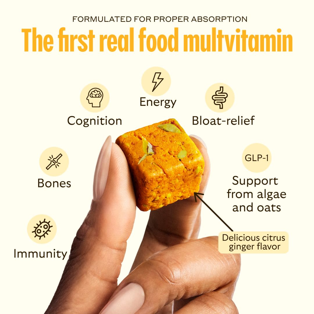 GEM Daily Bite for Women & Men, with 20+ Vitamins, Minerals, & Superfoods Like Zinc, Vitamin D, B-Complex, K, Turmeric, Fiber & Prebiotics, Beta Glucan GLP-1 Support & Immunity (Citrus Ginger,7 count) - dailyvitalstore
