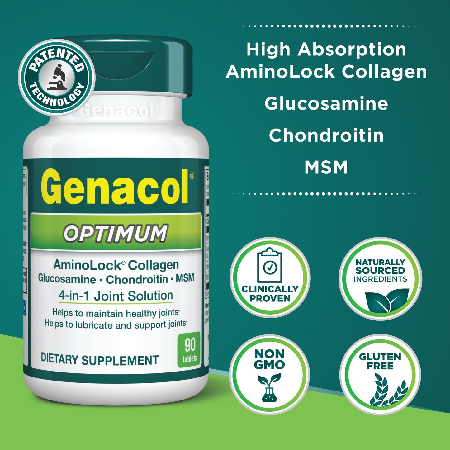 Genacol Optimum – Glucosamine, Chondroitin, MSM and Ultra-Hydrolyzed Collagen Tablets, Maintains Healthy Joints, Protects & Lubricate Cartilage, 90 Tablets (30-Day Supply) - dailyvitalstore