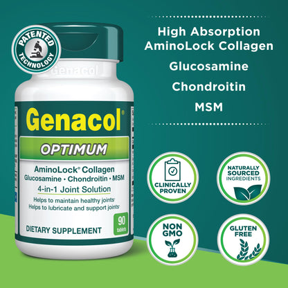 Genacol Optimum – Glucosamine, Chondroitin, MSM and Ultra-Hydrolyzed Collagen Tablets, Maintains Healthy Joints, Protects & Lubricate Cartilage, 90 Tablets (30-Day Supply) - dailyvitalstore