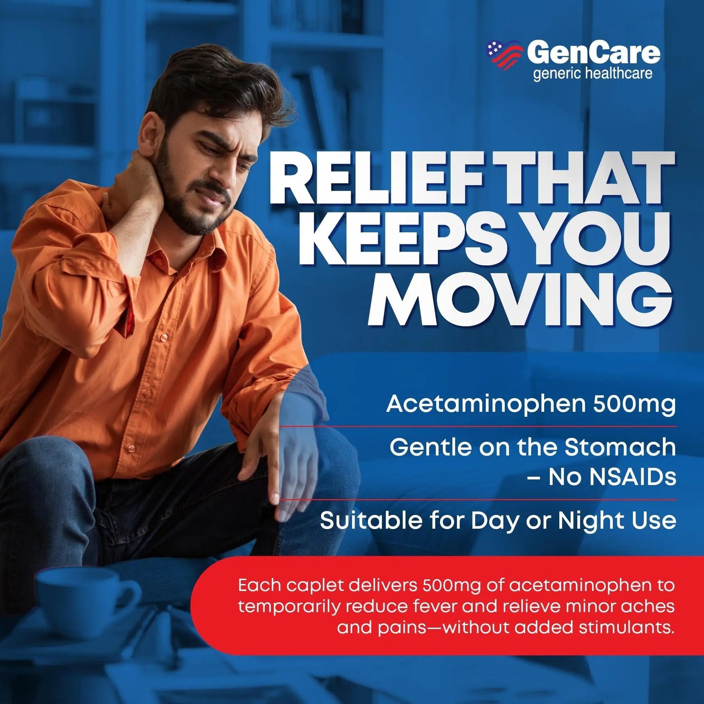 GenCare - Acetaminophen 500mg Extra Strength Pain Relief (300 Caplets) - Multi Symptom Pain Reliever for Headache, Sinus, Arthritis, Back Pain Muscle Ache, Toothache, Fever Reducer, Migraine - dailyvitalstore