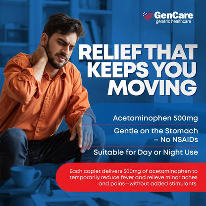GenCare - Acetaminophen 500mg Extra Strength Pain Relief (300 Caplets) - Multi Symptom Pain Reliever for Headache, Sinus, Arthritis, Back Pain Muscle Ache, Toothache, Fever Reducer, Migraine - dailyvitalstore