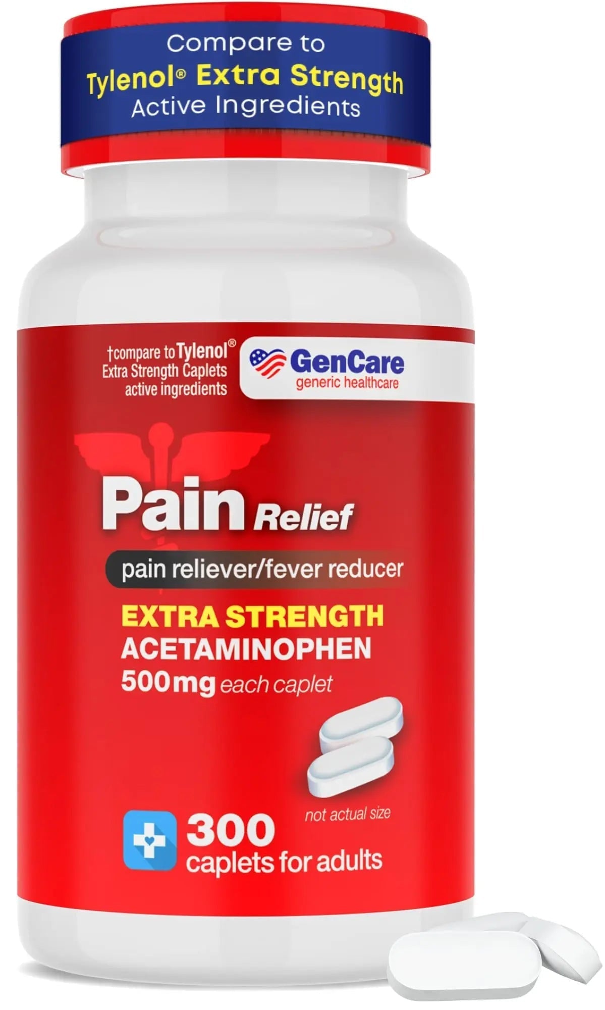 GenCare - Acetaminophen 500mg Extra Strength Pain Relief (300 Caplets) - Multi Symptom Pain Reliever for Headache, Sinus, Arthritis, Back Pain Muscle Ache, Toothache, Fever Reducer, Migraine - dailyvitalstore