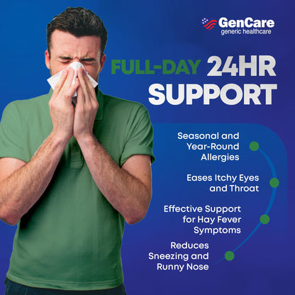 GenCare - Cetirizine HCL 10 mg (200 Caplets) - 24 Hour Allergy Relief Pills - Non Drowsy Generic OTC Allergy Medication - Antihistamine Medicine for Sneezing, Runny Nose & Itchy Eyes - Generic Zyrtec - dailyvitalstore