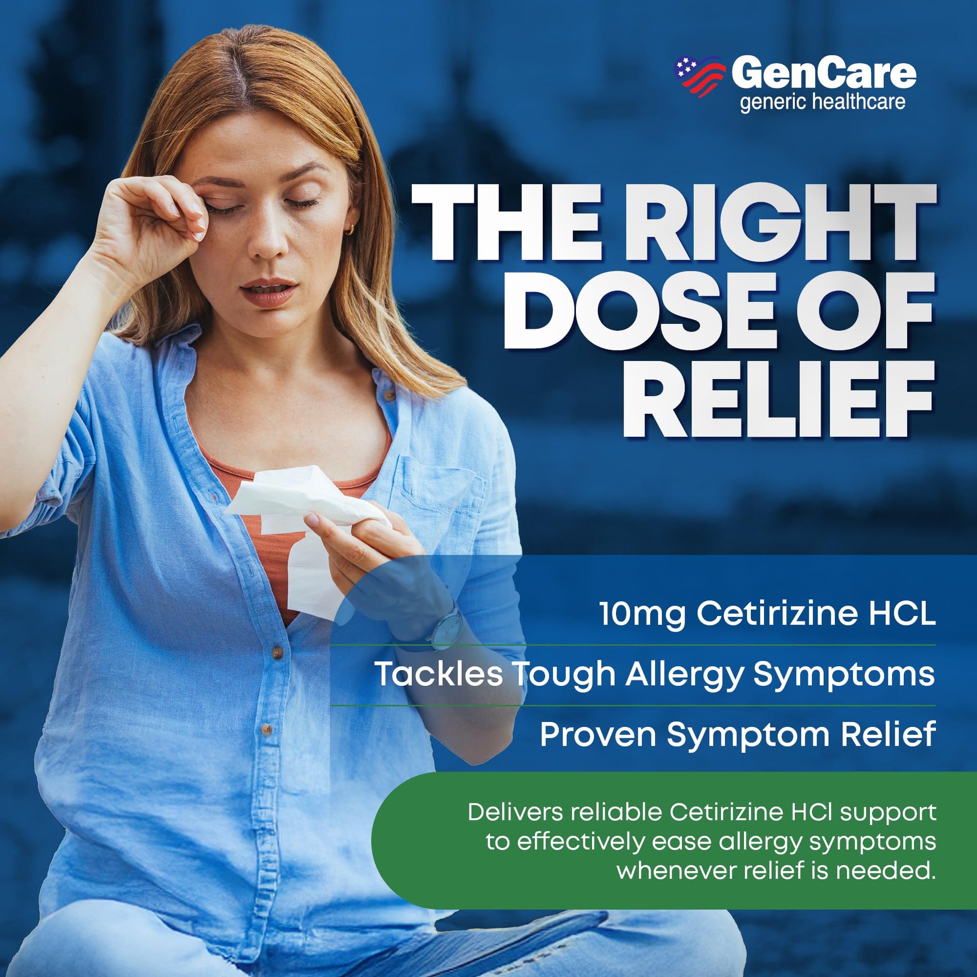 GenCare - Cetirizine HCL 10 mg (200 Caplets) - 24 Hour Allergy Relief Pills - Non Drowsy Generic OTC Allergy Medication - Antihistamine Medicine for Sneezing, Runny Nose & Itchy Eyes - Generic Zyrtec - dailyvitalstore