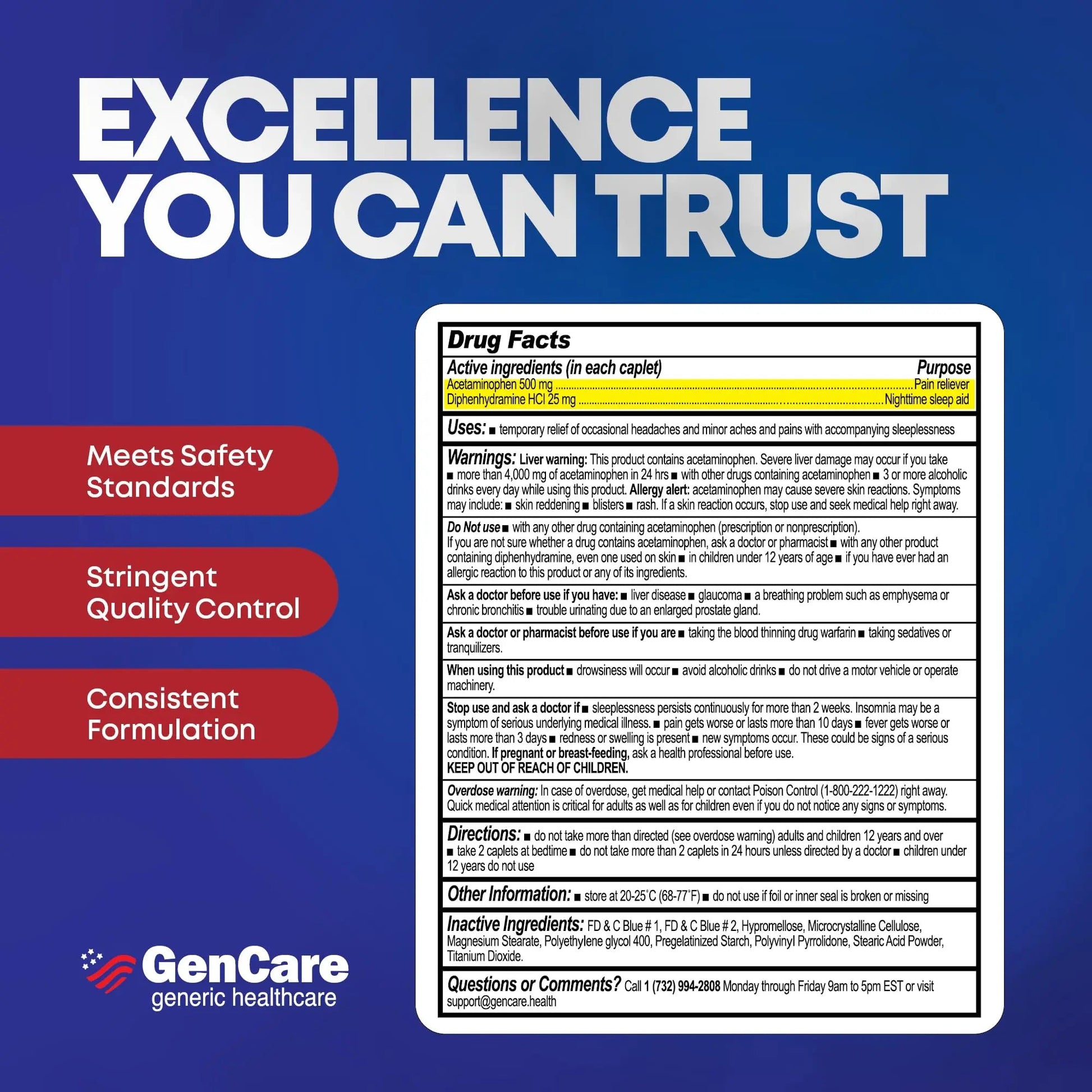 GenCare Extra Strength Acetaminophen PM 500 mg (375 Tablets) | Ultimate Pain Relief & Sleep Support for Adults | Quick Acting & Non Habit Forming Headache Relief | Eases Aches & Joint Discomfort - dailyvitalstore