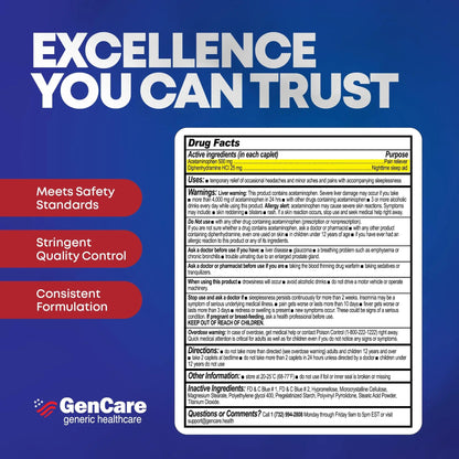 GenCare Extra Strength Acetaminophen PM 500 mg (375 Tablets) | Ultimate Pain Relief & Sleep Support for Adults | Quick Acting & Non Habit Forming Headache Relief | Eases Aches & Joint Discomfort - dailyvitalstore