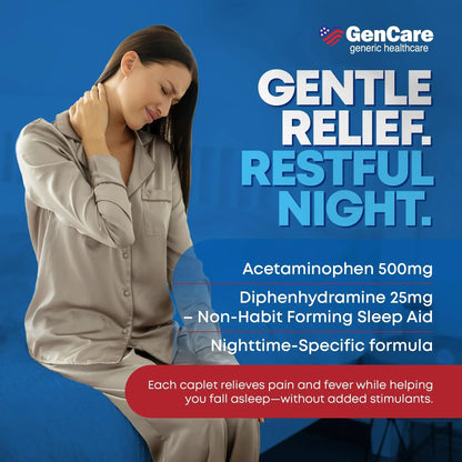 GenCare Extra Strength Acetaminophen PM 500 mg (375 Tablets) | Ultimate Pain Relief & Sleep Support for Adults | Quick Acting & Non Habit Forming Headache Relief | Eases Aches & Joint Discomfort - dailyvitalstore
