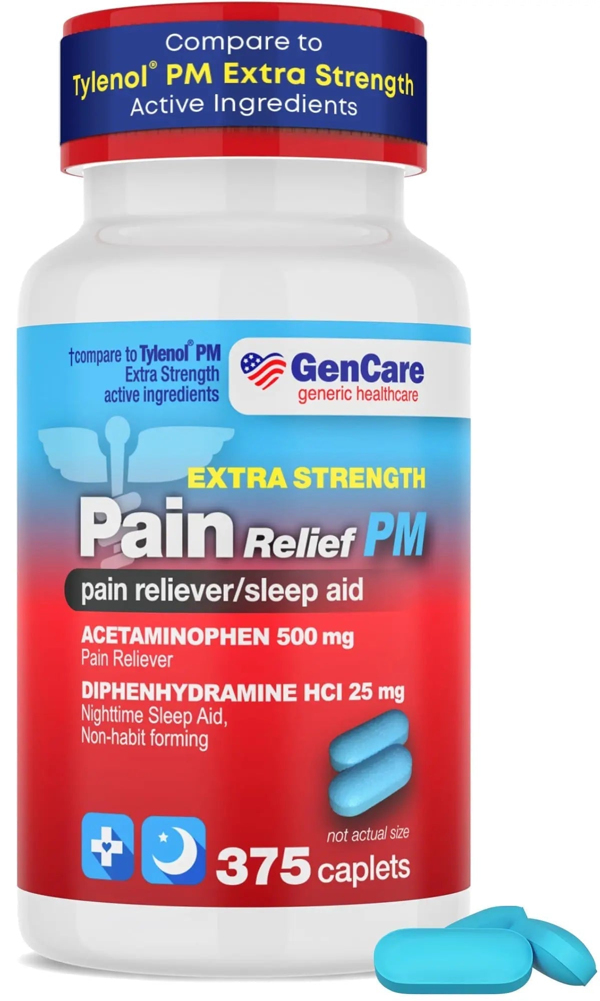 GenCare Extra Strength Acetaminophen PM 500 mg (375 Tablets) | Ultimate Pain Relief & Sleep Support for Adults | Quick Acting & Non Habit Forming Headache Relief | Eases Aches & Joint Discomfort - dailyvitalstore