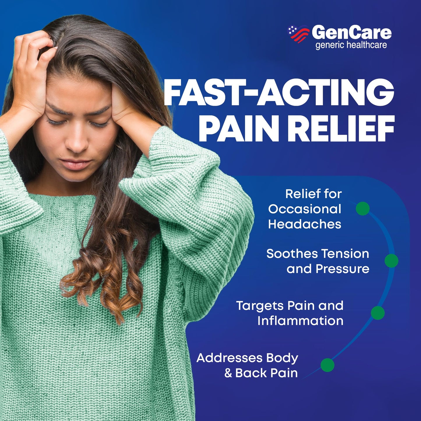 GenCare - Headache Relief Acetaminophen with Aspirin (NSAID) & Caffeine (300 Caplets) Value Pack | Head Pain, Muscle Aches, Back Pain & Body | Generic ExcedrEn Extra Strength - dailyvitalstore