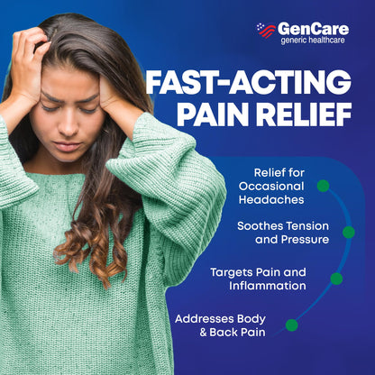 GenCare - Headache Relief Acetaminophen with Aspirin (NSAID) & Caffeine (300 Caplets) Value Pack | Head Pain, Muscle Aches, Back Pain & Body | Generic ExcedrEn Extra Strength - dailyvitalstore
