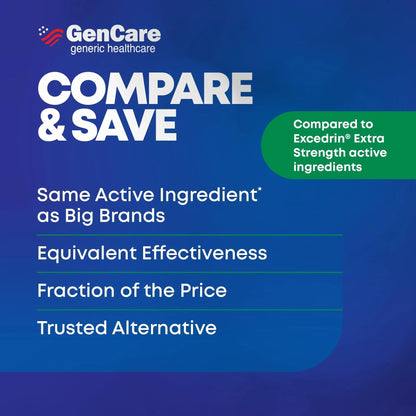 GenCare - Headache Relief Acetaminophen with Aspirin (NSAID) & Caffeine (300 Caplets) Value Pack | Head Pain, Muscle Aches, Back Pain & Body | Generic ExcedrEn Extra Strength - dailyvitalstore